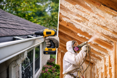 Gutter services and spray foam insulation for moisture control