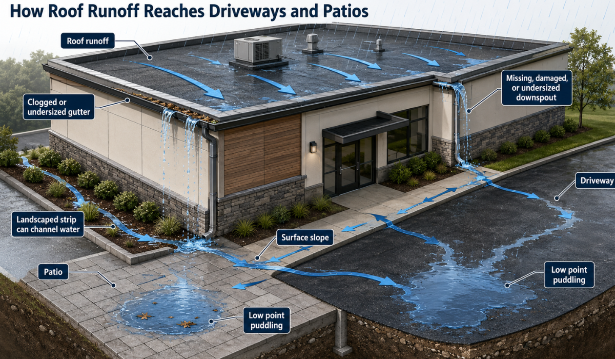 How Roof Runoff Reaches Driveways and Patios